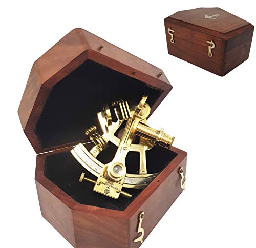 Brass Nautical - Sextant Brass Navigation Instrument Sextante Navegacion Marine Sextant in Hardwood Gift Box (4 inches, Shiny Brass)