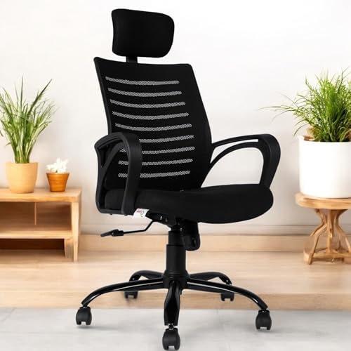 OOLIVE Star OC10 Ergonomic High Back Office Chair for Work | Mesh Computer Chair for Work from Home | Adjustable Height | Revolving Executive Chair with Metal Base for Office (Black, High Back)