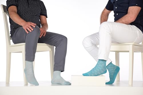 Hugh Ugoli Men's Bamboo Dress Socks for Business, Trouser,Thin, Seamless, Patterned Crew Socks in Gift Box, Shoe Size 7-124