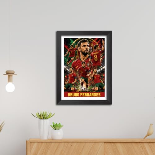 Image of TenorArts Bruno Fernandes Portugal Poster Worldcup Themed Laminated Photo Frame Painting with Matt Finish Black Texture (12 inches x 9inches)