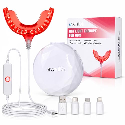 Red Light for Gums Gum Health & Gum Care 32 Red LEDs for Gums and Teeth USB-C USB & Lightning-Compatible Adapters Included Packed by high Quality Storage case