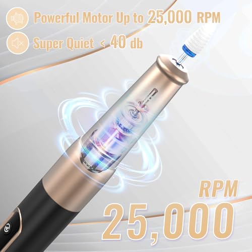 Nagelfräser, Denabuty Elektrische Nagelfeile Kabellos 12 in 1 Fräser für Gelnägel 25000 u/Min, USB Wiederaufladbare, 5 Verstellbare Geschwindigkei, Maniküre Pediküre Set Schwarz