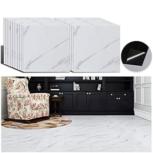 VEELIKE Vloerplaktegels, zelfklevende vloertegels, wasdicht, jazz wit, marmerlook, 30 cm x 30 cm, voor slaapkamer, woonkamer en keuken, 24 stuks