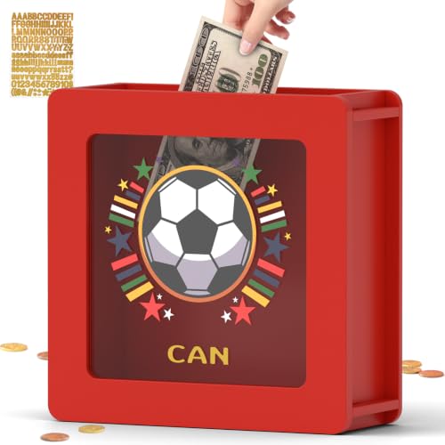Image of Summidate Wooden Soccer Money Box, World Cup Theme Piggy Bank for Kids and Adults, Personalized Football Savings Jar with Clear Window and DIY Stickers, Decorative Sports Gifts for Teenagers & Fans