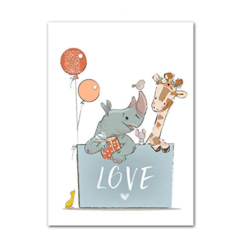 XIANGPEIFBH Impression Toile Affiches Peinture Girafe Rhino Amour Cadeau Mur Art Dessin Animé Nordique Et Mur Photos pour Chambre d'enfant Garçon 60x80 cm / 23.6'x 31.5' sans Cadre