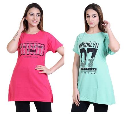 Image of New Crush Women Cotton Printed Regular Fit T-Shirts /Top /Long Night Wear T-Shirt for Women's & Girls (Pack of 2)