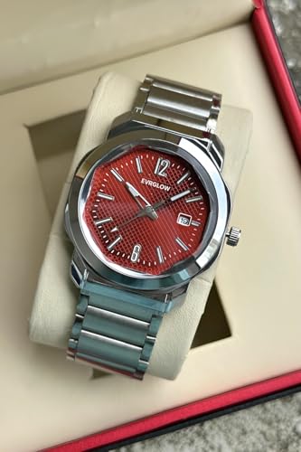 EVRGLOW Men's Oval Stainless Steel Watch Red - Image 4