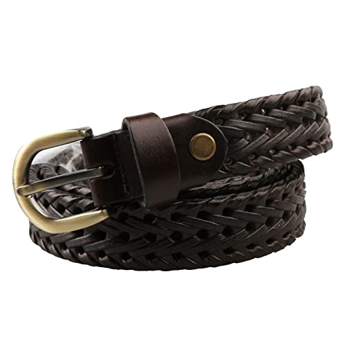 Women Braided Woven Genuine Leather Narrow Belt 25mm Wide2
