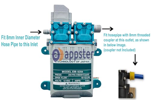 Image of Sisa 250PSI High Pressure Diaphragm Pump Double Motor 12V DC Electric Battery Operated Sprayer Water Pump Motor for Agriculture Farm Fogger Misting Spray Car Bike Wash Sanitizing Gardening