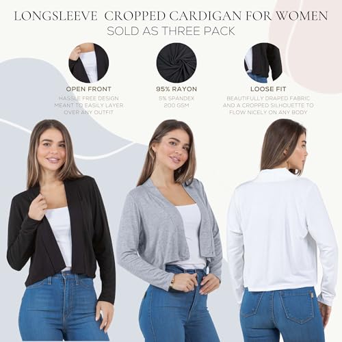 Image of Azules Cropped Cardigan for Women, Open Front Drape Lightweight Sweater Long Sleeves Women's Cardigans