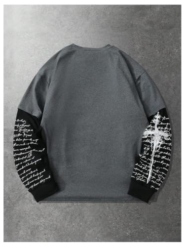 Image of VIPWOLF Men's Number Graphic Jersey Shirts 2 in 1 T-Shirts Streetwear Top | Oversized, Graphic Tee Shirts, Y2K Round Neck, Long Sleeve T Shirts For Men