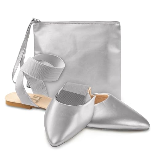 Image of Silky Toes Foldable Flats for Women | Ankle Strap Dress Shoes with Purse for Weddings, Events, & Parties