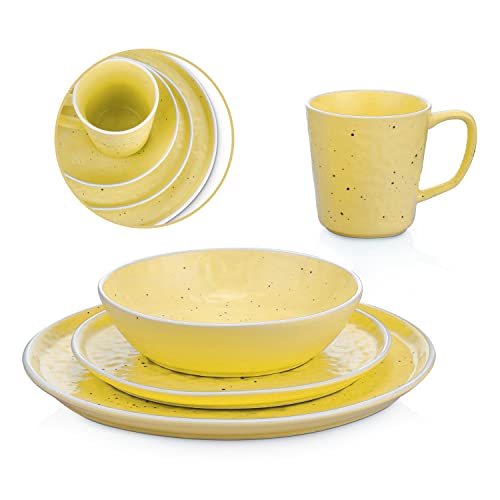 Stone Lain Elena Stoneware 16-Piece Round Dinnerware Set, Yellow, 16 Piece - Service For 4 #TOP6