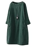 Minibee Women's Oversize Tunic Dress Corduroy Long Sleeve Tops with Pockets Dark Green 2XL