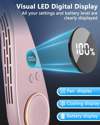 Cooling Neck Fan,5500mAh Personal Fan Neck AC Unit,Portable Leafless Hanging Neck Fan,USB Handsfree Mobile Body Headset Face Devices with LED Display for Adults Childrens in Summer Hot Weather Purple