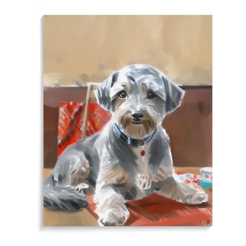 DIY Paint by Number for Adults Beginner Schnoodle Dog Paint by Number on Canvas DIY Oil Painting for Gift Home Wall Decor 20x24inch(50x60cm) Frameless