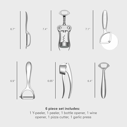 Public Goods Kitchen Tool Set | 6 Piece Kitchen Utensil Set | Includes Y-Peeler, Peeler, Bottle Opener, Wine Opener, Pizza Cutter, and Garlic Press | Plastic-Free, Dishwasher Safe Gadget Essentials - Image 3