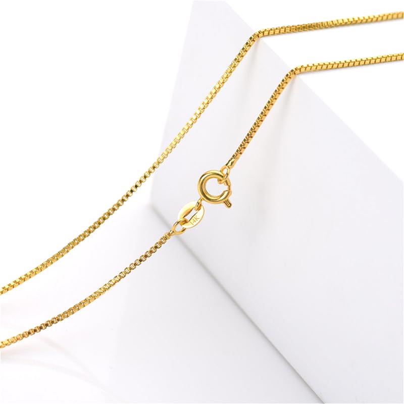 14K Solid Yellow Gold Box Chain Necklace for Women & Men, 0.6mm or 1mm Thin Chain, Length Options 16" to 30" inch2