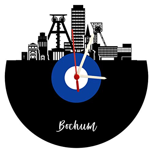Bochum Skyline - Reloj de Pared (Mecanismo de Cuarzo), Color Azul y Blanco