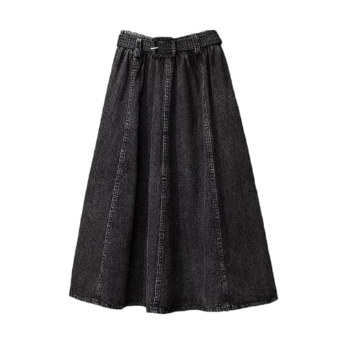 Women Pleated Casual Midi Skirt High Waist Solid A Line Loose Office Lady Jeans Skirts