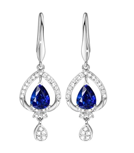 AMDXD Pendientes de oro blanco de 18 quilates, joyas de oro auténtico, creadas en laboratorio, zafiro, lágrima, joyas para mujer, pendientes de gota azul, pendientes para mujer con moissanite Au750