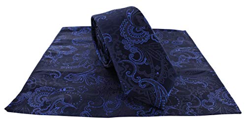 Cravate bleu motif cachemire et pochette assortie en lurex pour homme