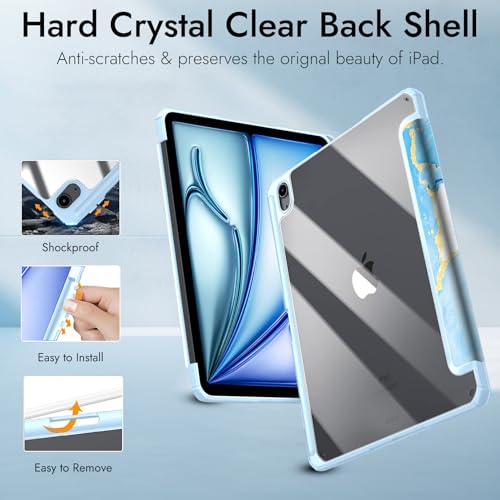 Image of Robustrion Cover for iPad Air 13 inch M4 /M3 /M2 (2026 /2025 /2024) Cover Case with [Pencil Holder] [Transparent Back] Hybrid Case Cover for iPad Air 13 inch [Auto Sleep Wake Support] - Ocean Blue