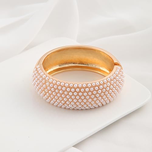 Gold Chunky Bangles Bracelets for Women Pearl/Rhinestone Cuff Bracelets Wedding Prom Bangles Jewelry4