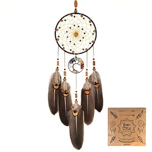 Urdeoms Tree of Life Dream Catchers for Bedroom Adult Brown Boho Dream Catcher Wall Decor for Girls Chakra Crystal Healing Stones Hanging Ornament Room Decoration 18″ Length(NO.12)