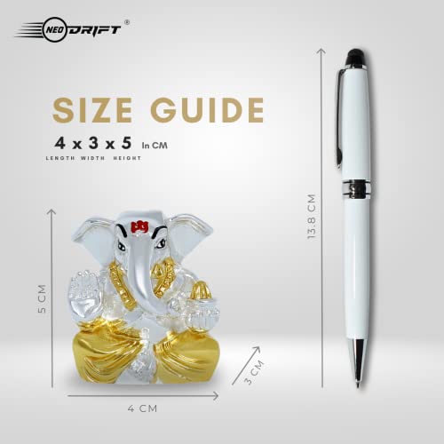 Image of Neodrift Ganesh Idol for Car Dashboard (Real 24kt & 999 Silver Plated, Dual-Tone Gold & Silver) (Model ND03) - Enhance Your Drive