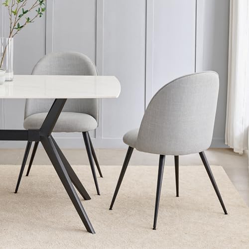 Image of Home Centre | Rika Fabric Dining Chair Set of 2 | Metal | Grey | 1 Year Warranty