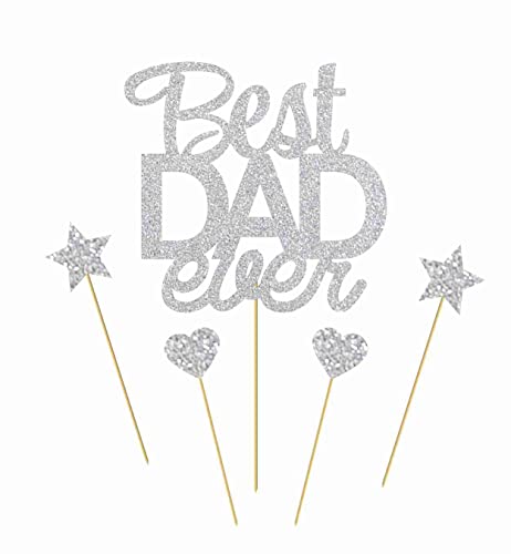 Image of Silver Best Dad Ever cake topper and banner-Fathers Day Cupcake Toppers