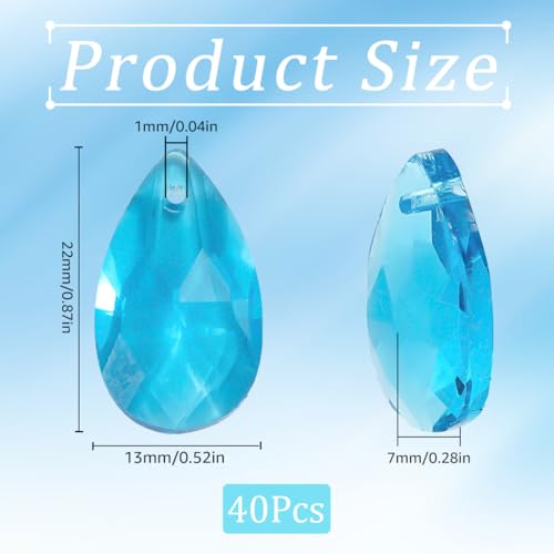 SOFPLATE 1 Box 40pcs Tear Drop Crystal Beads Blue Glass Teardrop Beads Clear Pear Waterdrop Rain Shaped Chandelier Birthstone Charm for jewellery Making Charms Earring Bracelet Diy Suncatcher Lamp Dec - Image 2