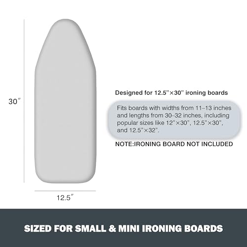 Image of Small Ironing Board Cover and Pad 12.5 inchx30 inch, Silicone Coated Scorch Resistant Pure Cotton, Small Iron Board Cover with Padding, Tabletop Mini Ironing Board Cover and Pad, Drawstring Silver