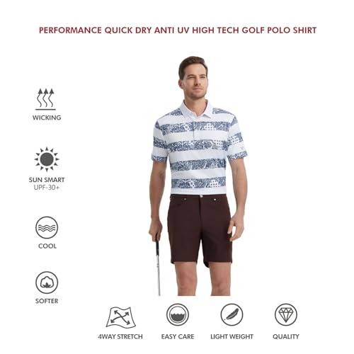 Image of Golf Shirts for Men Dry Fit Short Sleeve Print Performance Moisture Wicking Polo Shirt