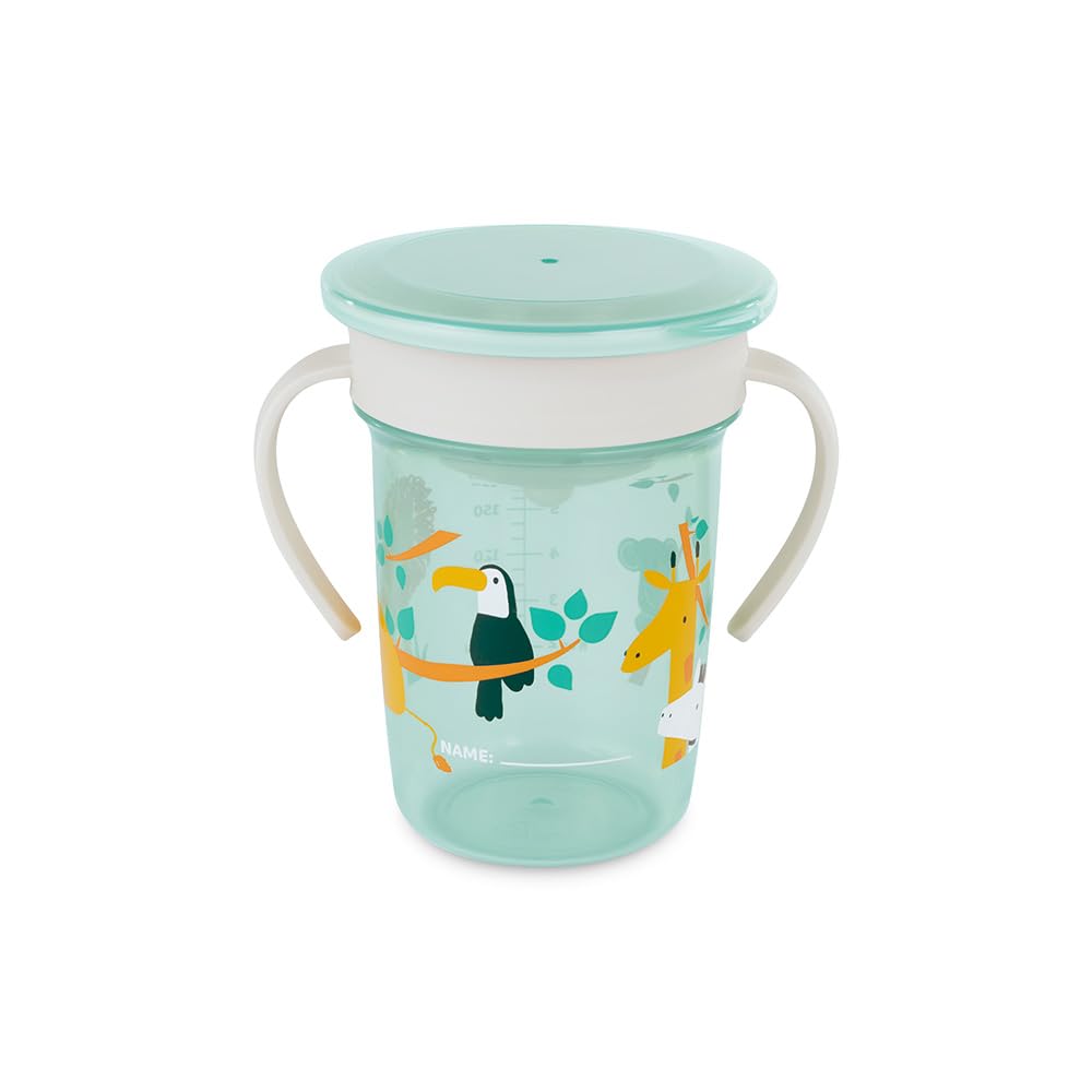 Miniland - 360º Spill-Proof Training Cup for Babies, Sippy Cup with Handles and Lid, Dishwasher Safe, BPA-Free, 270ml (Jungle)