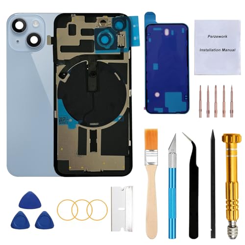 Perzework Rear Back Glass Replacement for iPhone 14 Plus 6.7-inches with Reparing Toolkit and All Necessary Parts (Blue)