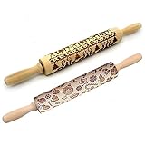 Christmas Wooden Rolling Pins,Engraved Embossing Rolling Pin with Christmas Deer Pattern for Baking Embossed Cookies,Rolling Pin Kitchen Tool 17inch (2 pack)