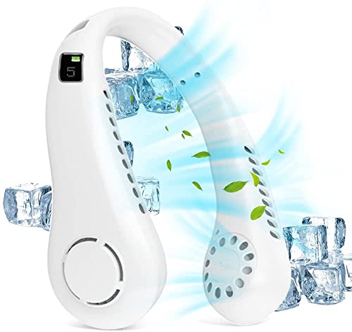 beseloa Ventilador portátil de cuello 5 engranajes, pantalla digital sin hojas portátil, 2600 mAh,...