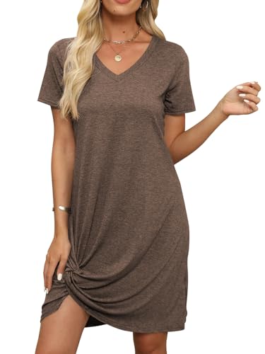 Miselon Tshirt Dresses for Women - Short Sleeve V Neck Knot T Shirt Dress Casual Summer Beach Sundresses