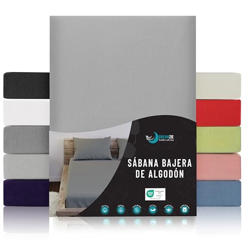 Dreamzie Sabanas 180x200 Ajustable - Algodon Oeko Tex Certificado - Gris - Sábanas Bajeras 180 x 200-100% Jersey