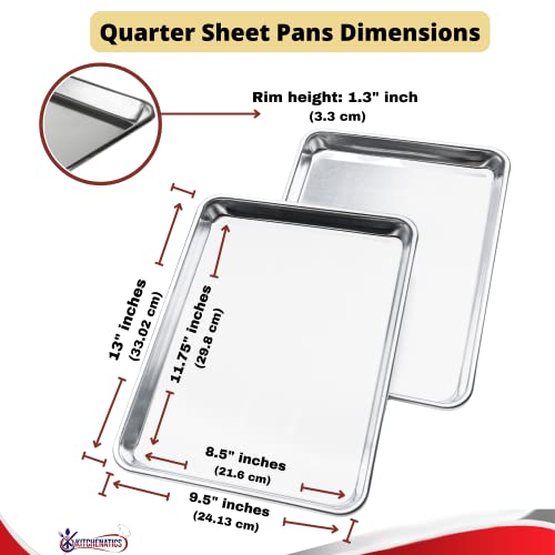 Image of KITCHENATICS Quarter Sheet Baking Pan Aluminum Nonstick Oven Safe Set 2 | Two quarter sheet pans sized for small convection ovens, small batches and everyday oven baking