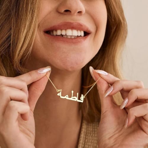 ProJewelry Personalized Arabic Name Necklace,2-4 Multiple 18K Gold Plated Custom Name Necklace with Kids Name,Arabic Jewelry Gift for Women Girls2