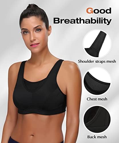 WingsLove High Impact Sports Bras for Women Full Coverage Wirefree Non Padded Workout Bras Full Support Plus Size Bra(Black,36DD) - 1