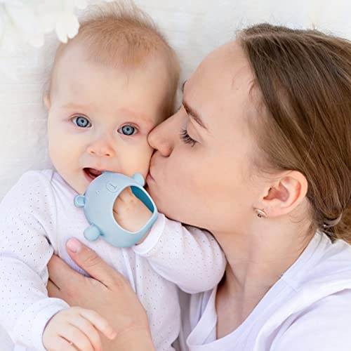 NiBaby Silicone Baby Mitten Teething Chew Toy for Babies 0-6 Months 6-12 Months, Anti-Drop Teether Glove BPA-Free for Girls and Boys Sucking Biting Needs Soothing Gums Pain Relief (Blue)