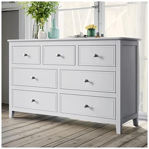 Polibi White Storage Dresser, Solid Wood 7Drawer Storage Double Chest