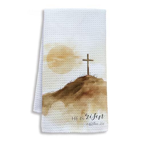 Image of He is Risen Easter Kitchen Towels, Christian Easter Dish Tea Towels for Kitchen, Matthew 28:6 Bible Verse Decorative Hand Towel for Bathroom Decor, 16x24 Inch