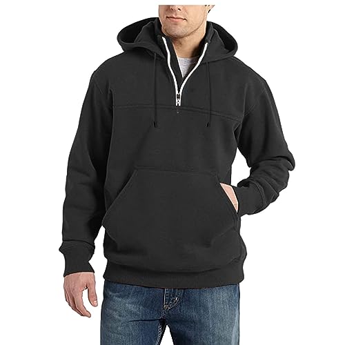 Hoodie Mens 1/4 Zip Sweatshirts Casual Long Sleeve Classic Drawstring Pullover Tops Loose Sports Jacket with Pocket