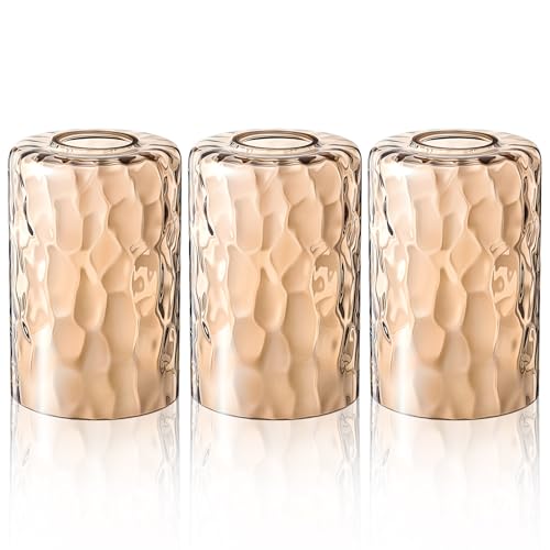 Image of Teenyyou 3 Pcs Amber Hammered Glass Shade Replacements for Pendant Light Fixtures Glass Lamp Shade Cover, 1-5 /8 Inch Fitter Base, 4 inchw x 6 inchh, Replacement Lamp Globe for Chandelier Wall Sconce