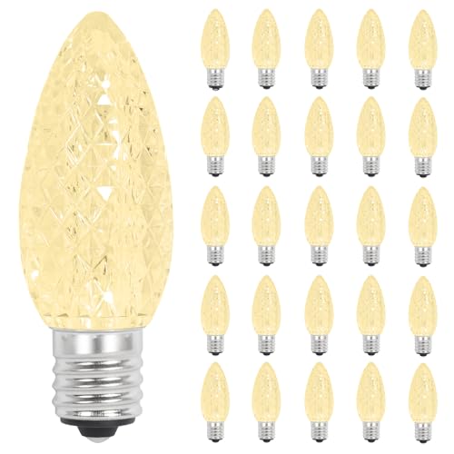 Vruxuri 25 Pack C9 LED Christmas Light Bulbs C9 Replacement Bulbs for Christmas String Lights Shatterproof Dimmable C9/E17 Base Sockets Warm White
